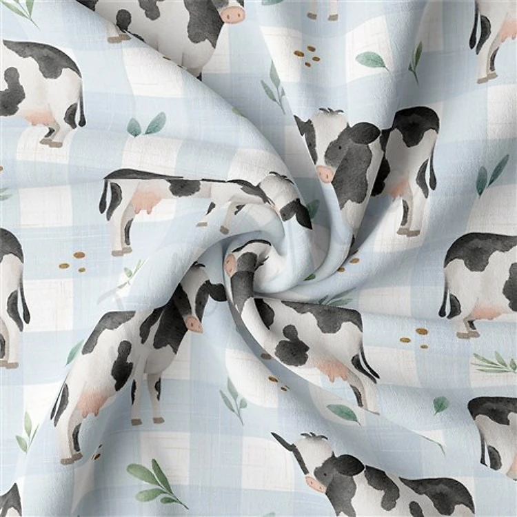 Cow Double Brushed Polyester Fabric Jersey Stretchy Soft Polyester Stretch Fabric