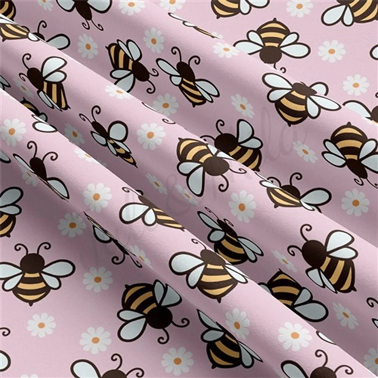Bees Double Brushed Polyester Fabric Jersey Stretchy Soft Polyester Stretch Fabric