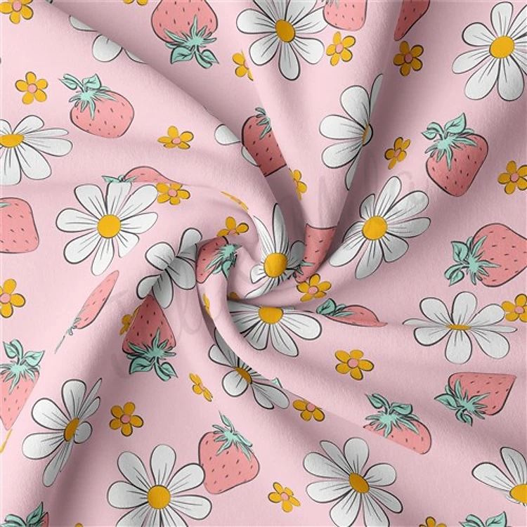 Strawberries Summer Double Brushed Polyester Fabric Jersey Stretchy Soft Polyester Stretch Fabric
