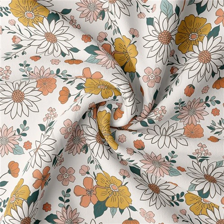 Floral Double Brushed Polyester Fabric Jersey Stretchy Soft Polyester Stretch Fabric