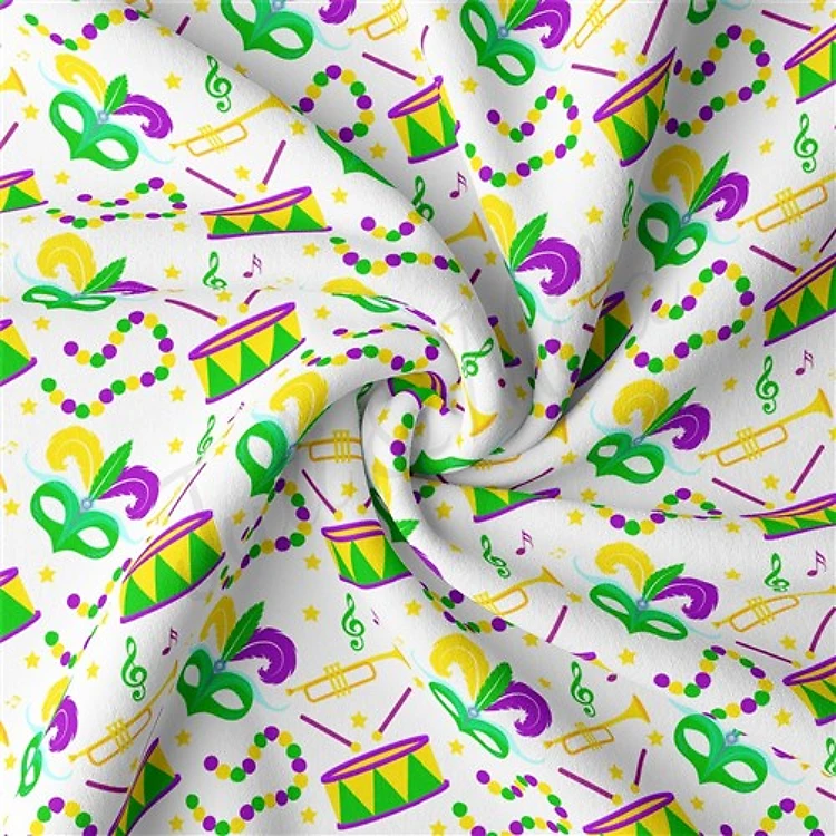 Mardi Gras Double Brushed Polyester Fabric Jersey Stretchy Soft Polyester Stretch Fabric