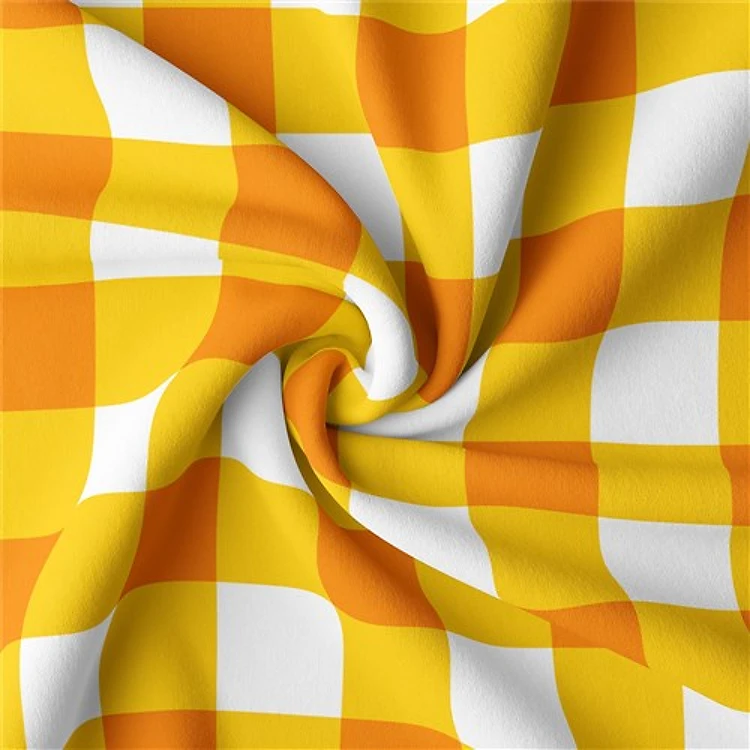 Gingham Checker Double Brushed Polyester Fabric Jersey Stretchy Soft Polyester Stretch Fabric