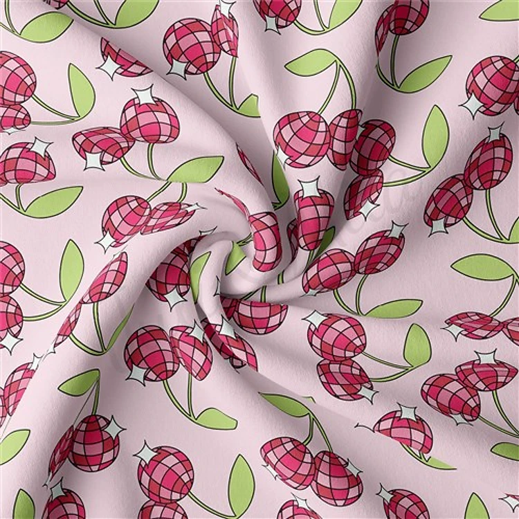 Cherries Cherry Double Brushed Polyester Fabric Jersey Stretchy Soft Polyester Stretch Fabric