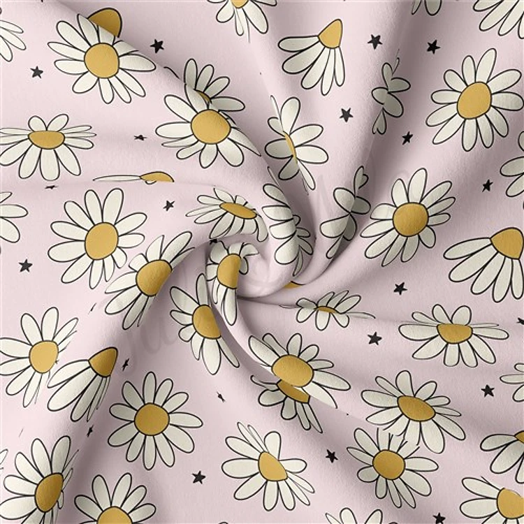 Floral Flowers Double Brushed Polyester Fabric Jersey Stretchy Soft Polyester Stretch Fabric