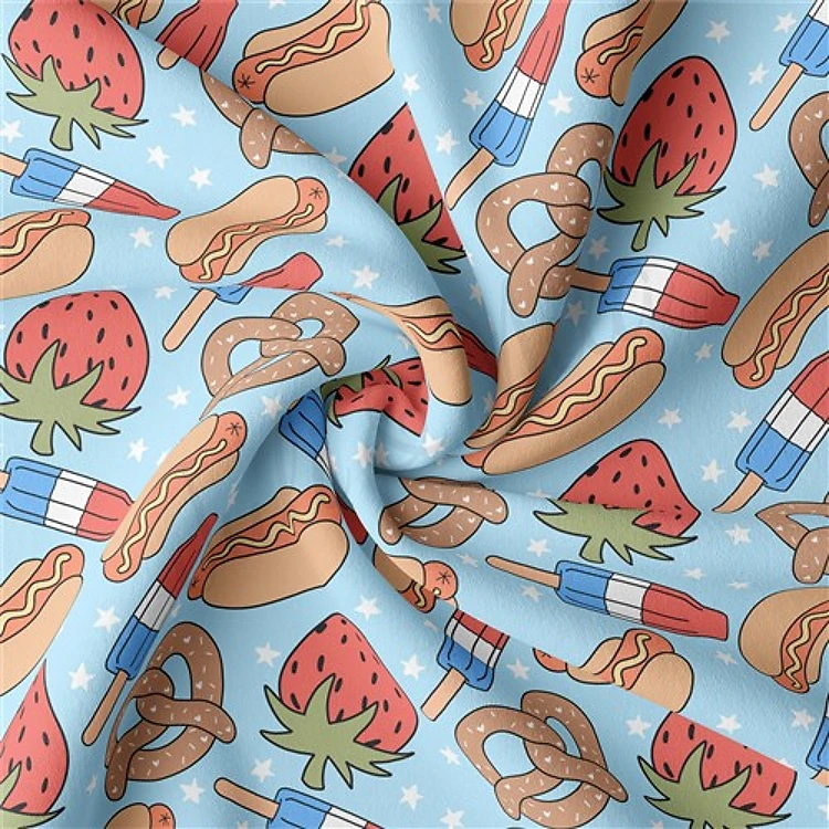 Patriotic 4th of July Double Brushed Polyester Fabric Jersey Stretchy Soft Polyester Stretch Fabric