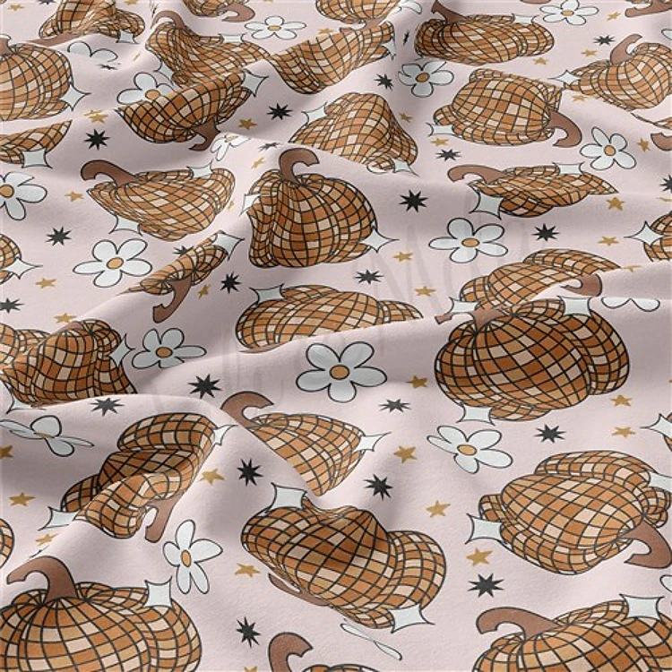 Pumpkin Fall Double Brushed Polyester Fabric Jersey Stretchy Soft Polyester Stretch Fabric