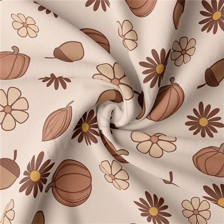 Pumpkin Fall Double Brushed Polyester Fabric Jersey Stretchy Soft Polyester Stretch Fabric