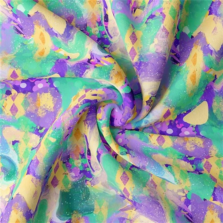 Mardi Gras Double Brushed Polyester Fabric Jersey Stretchy Soft Polyester Stretch Fabric