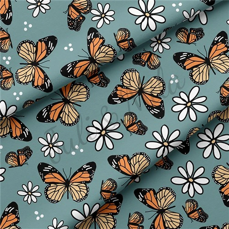 Butterflies Double Brushed Polyester Fabric Jersey Stretchy Soft Polyester Stretch Fabric