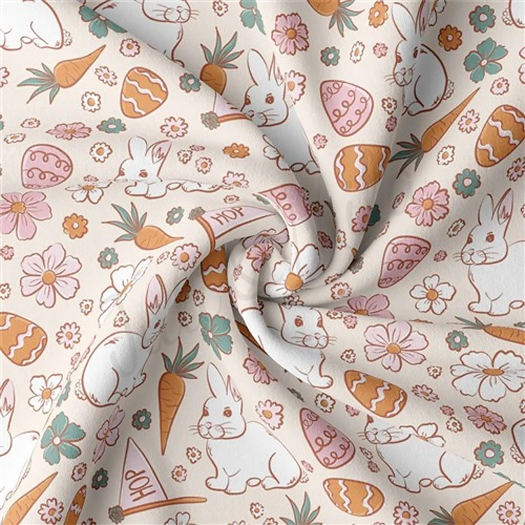 Easter Double Brushed Polyester Fabric Jersey Stretchy Soft Polyester Stretch Fabric