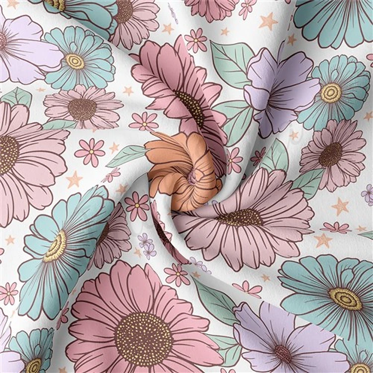 Floral Floral Flowers Double Brushed Polyester Fabric Jersey Stretchy Soft Polyester Stretch Fabric