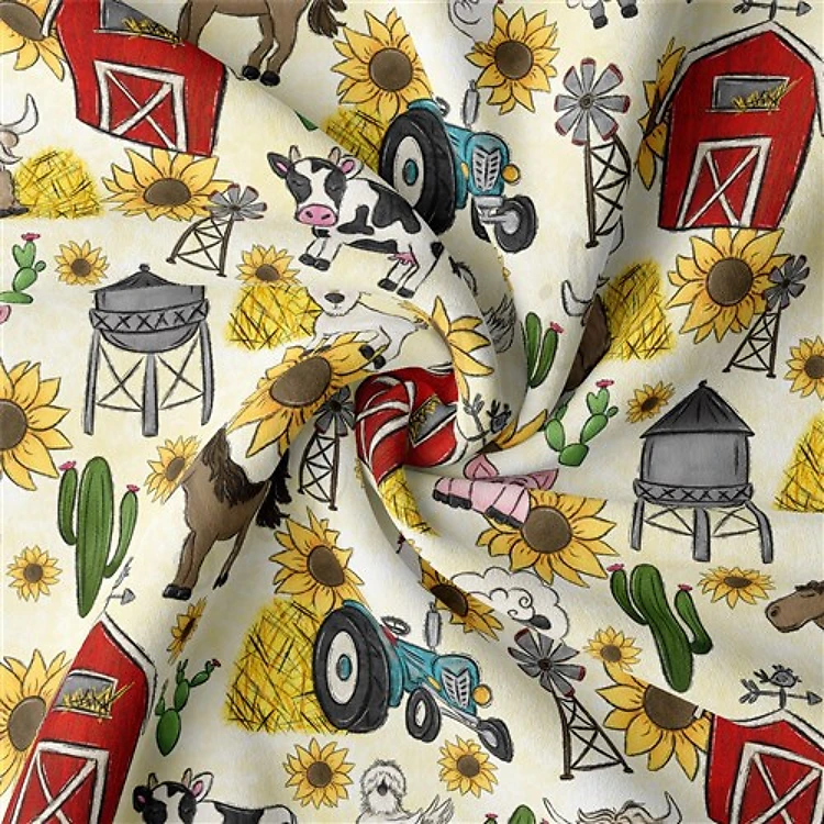 Farm Animals Double Brushed Polyester Fabric Jersey Stretchy Soft Polyester Stretch Fabric
