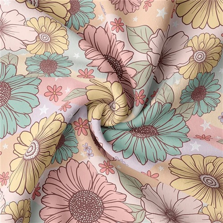 Floral Floral Flowers Double Brushed Polyester Fabric Jersey Stretchy Soft Polyester Stretch Fabric