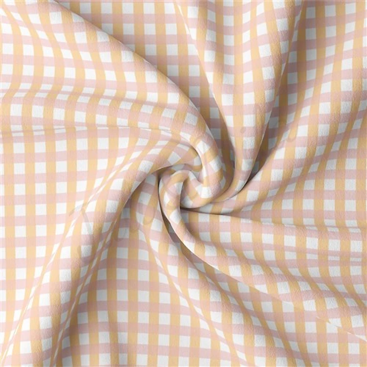 Gingham Double Brushed Polyester Fabric Jersey Stretchy Soft Polyester Stretch Fabric