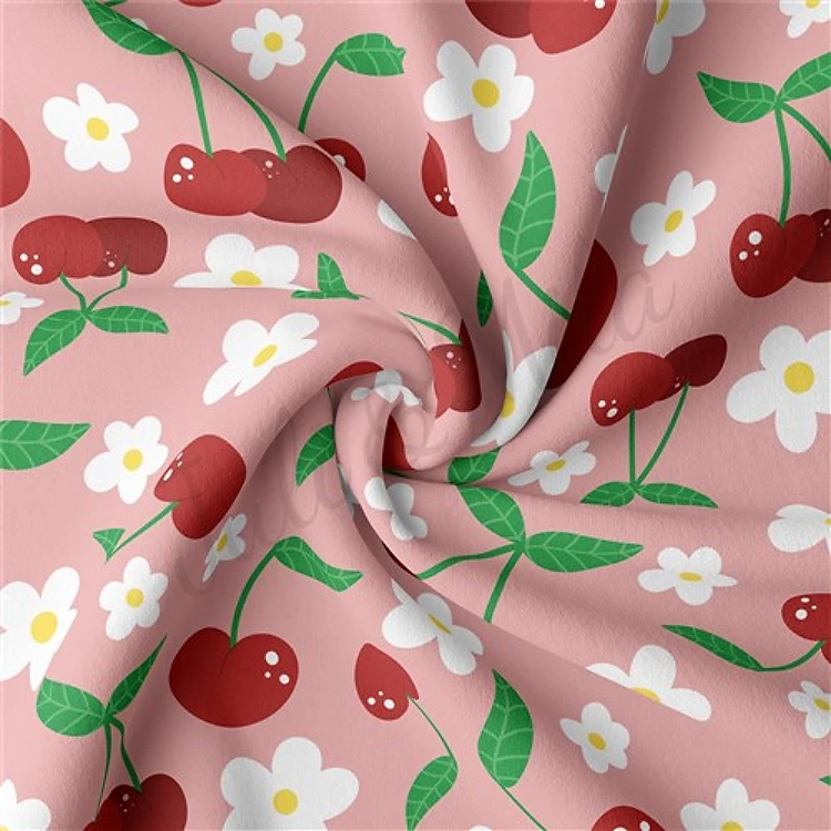 Cherries Cherry Double Brushed Polyester Fabric Jersey Stretchy Soft Polyester Stretch Fabric