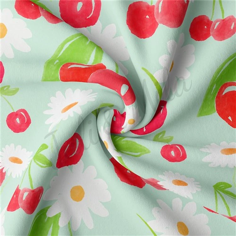 Cherries Cherry Double Brushed Polyester Fabric Jersey Stretchy Soft Polyester Stretch Fabric