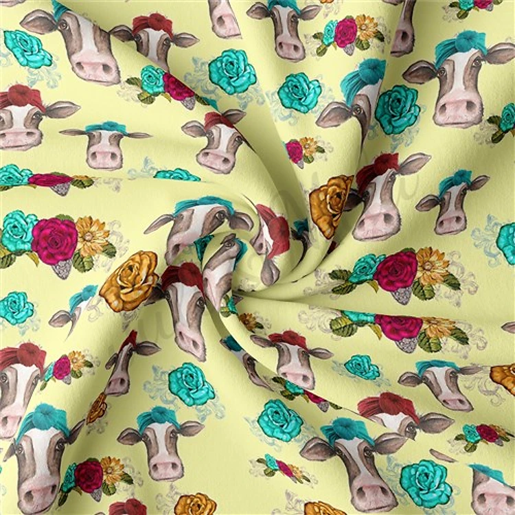 Cow Double Brushed Polyester Fabric Jersey Stretchy Soft Polyester Stretch Fabric