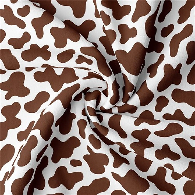 Boho Western Cow Double Brushed Polyester Fabric Jersey Stretchy Soft Polyester Stretch Fabric