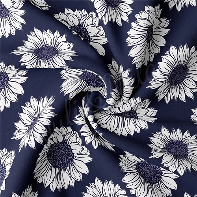 Floral Flowers Double Brushed Polyester Fabric Jersey Stretchy Soft Polyester Stretch Fabric