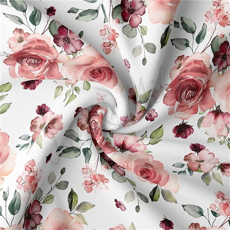 Floral Double Brushed Polyester Fabric Jersey Stretchy Soft Polyester Stretch Fabric