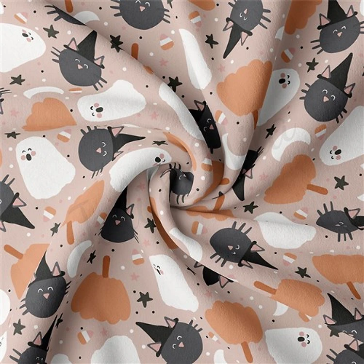 Halloween Autumn Fall Double Brushed Polyester Fabric Jersey Stretchy Soft Polyester Stretch Fabric