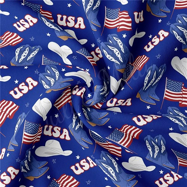 4th of July Patriotic Double Brushed Polyester Fabric Jersey Stretchy Soft Polyester Stretch Fabric