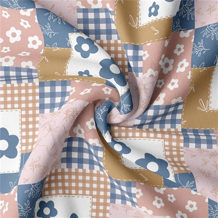 Patchwork Floral Double Brushed Polyester Fabric Jersey Stretchy Soft Polyester Stretch Fabric