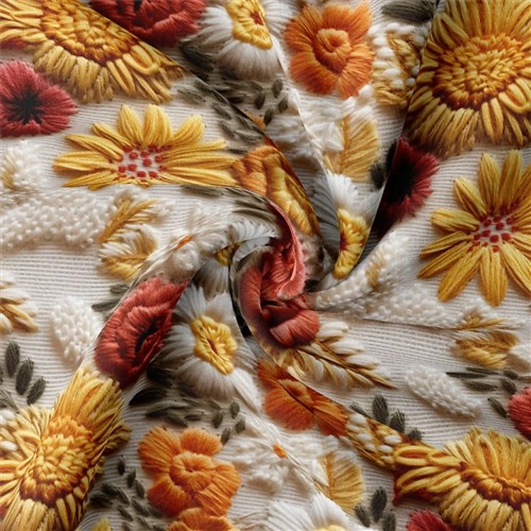 Embroidery Floral Double Brushed Polyester Fabric Jersey Stretchy Soft Polyester Stretch Fabric