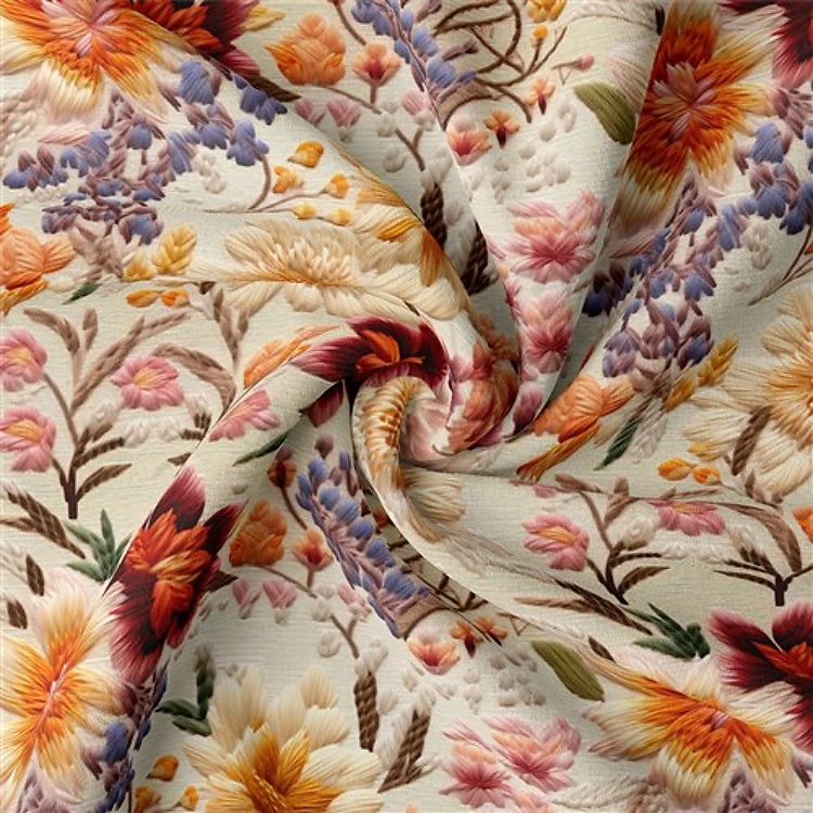 Embroidery Floral Double Brushed Polyester Fabric Jersey Stretchy Soft Polyester Stretch Fabric