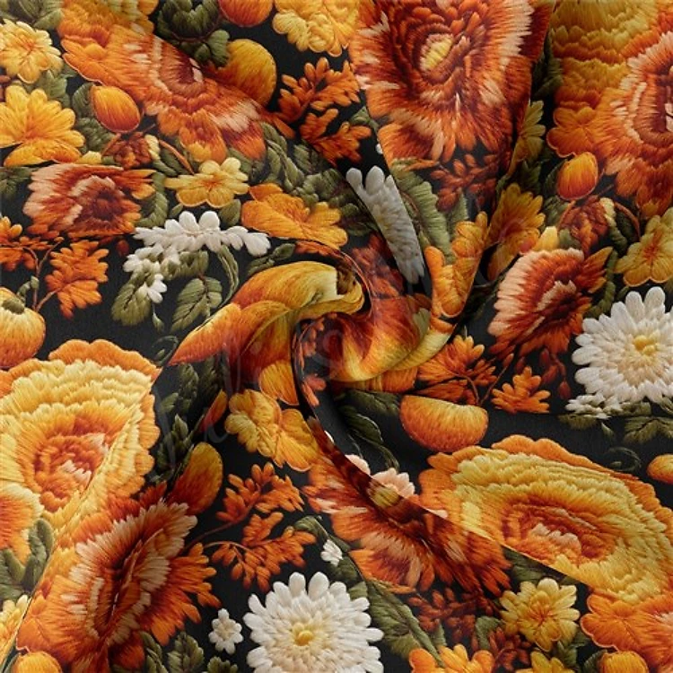 Embroidery Floral Double Brushed Polyester Fabric Jersey Stretchy Soft Polyester Stretch Fabric