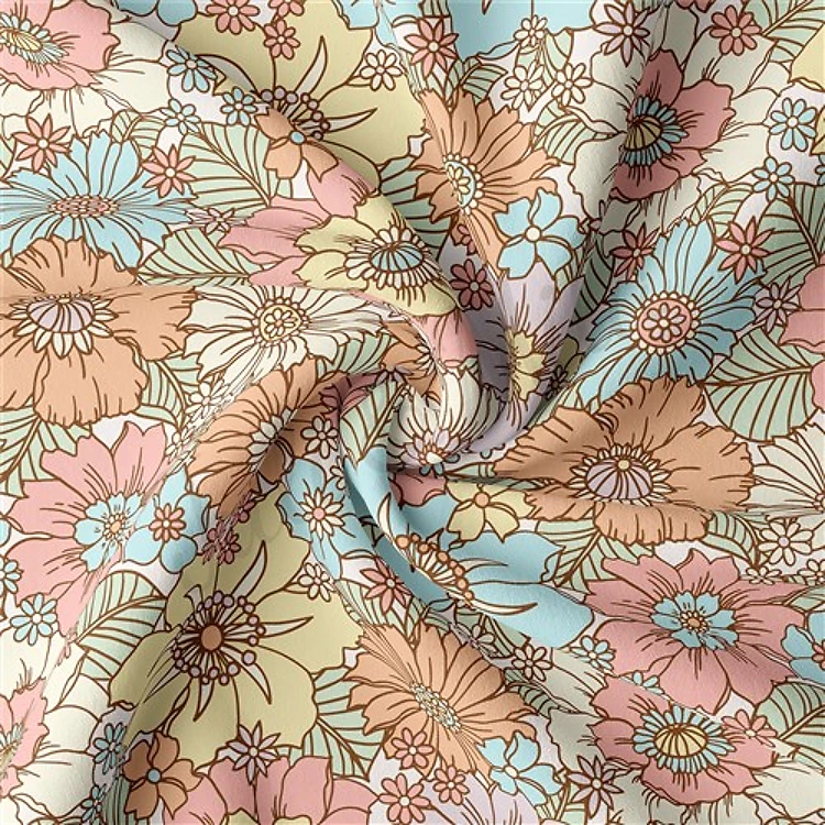 Floral Double Brushed Polyester Fabric Jersey Stretchy Soft Polyester Stretch Fabric