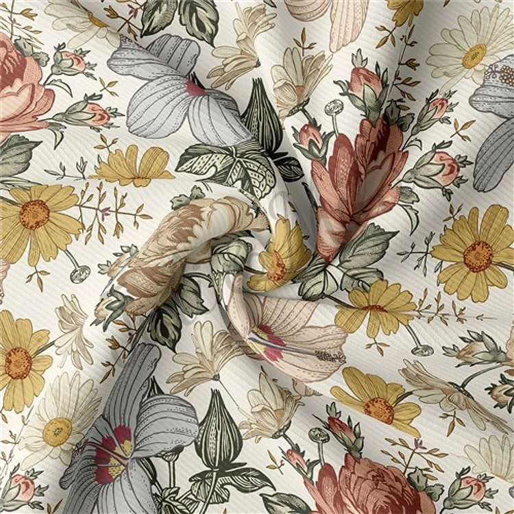 Ribbed Jersey Stretchy Polyester Fabric Floral12 & Get a Free $89.99 Embroidery Bundle