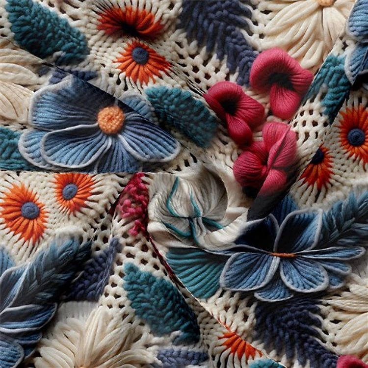Floral flowers Embroidery Liverpool Bullet Textured Stretch Solid Strip Thick Knit Jersey Fabric