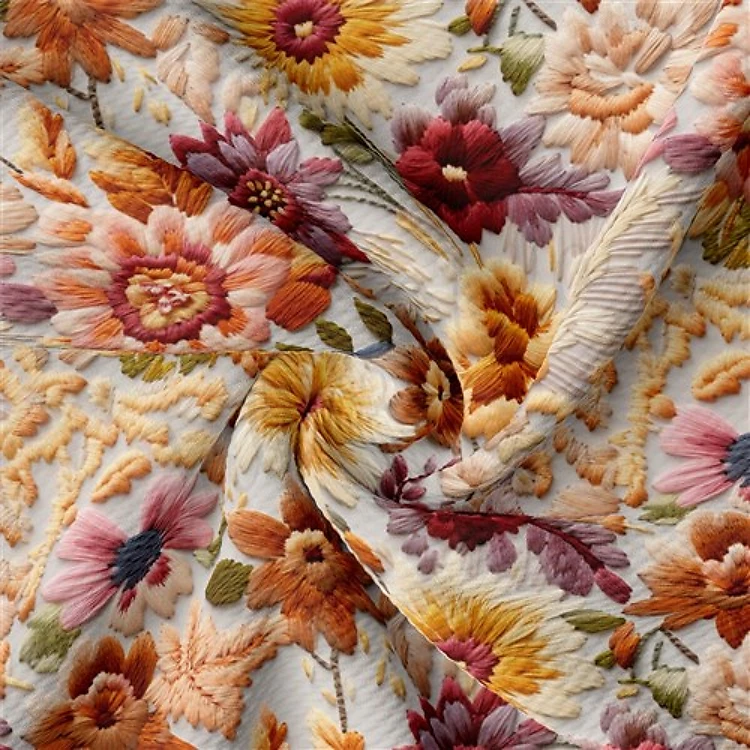 Floral Flowers Embroidery Liverpool Bullet Textured Stretch Solid Strip Thick Knit Jersey Fabric