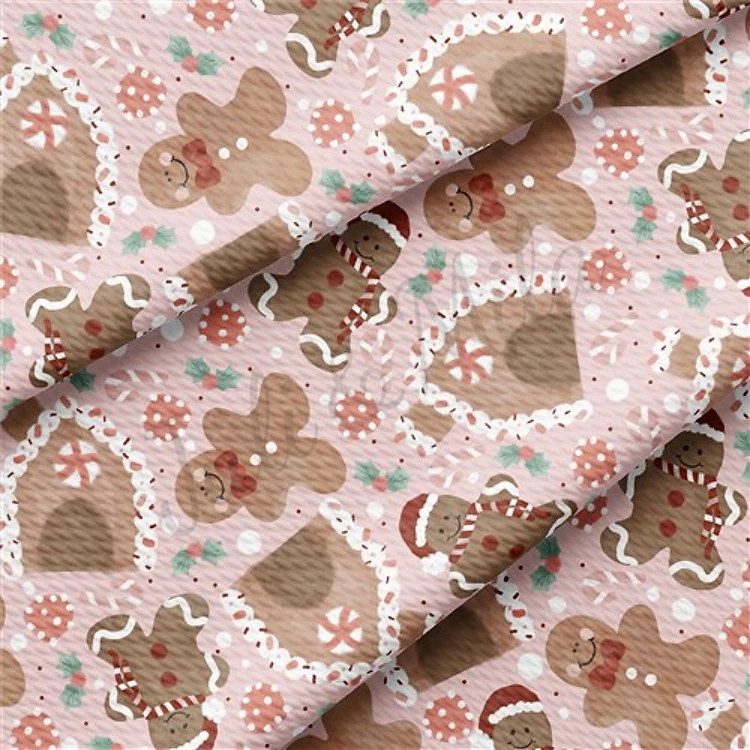 Gingerbread Pink Christmas Liverpool Bullet Textured Stretch Solid Strip Thick Knit Jersey Fabric