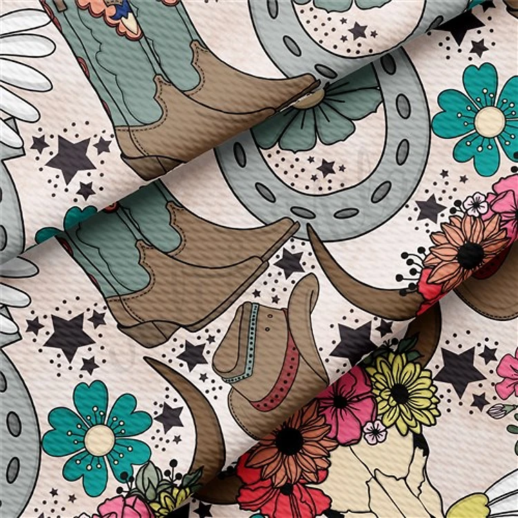 Boho Western Cowboy Cowgirl Printed Liverpool AA1407 & Get a Free $89.99 Embroidery Bundle