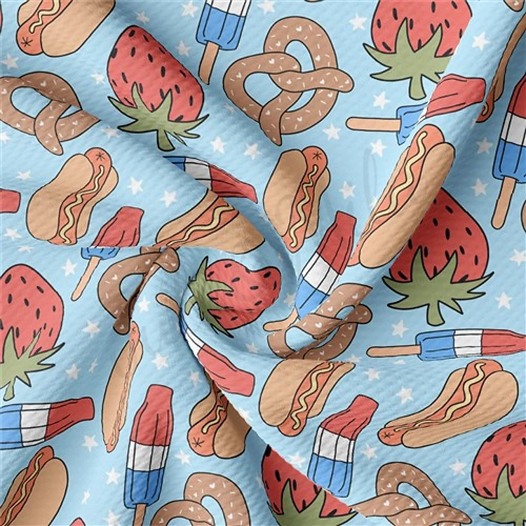 4th of July Printed Liverpool Bullet Textured Stretch Solid Strip Thick Knit Jersey Fabric