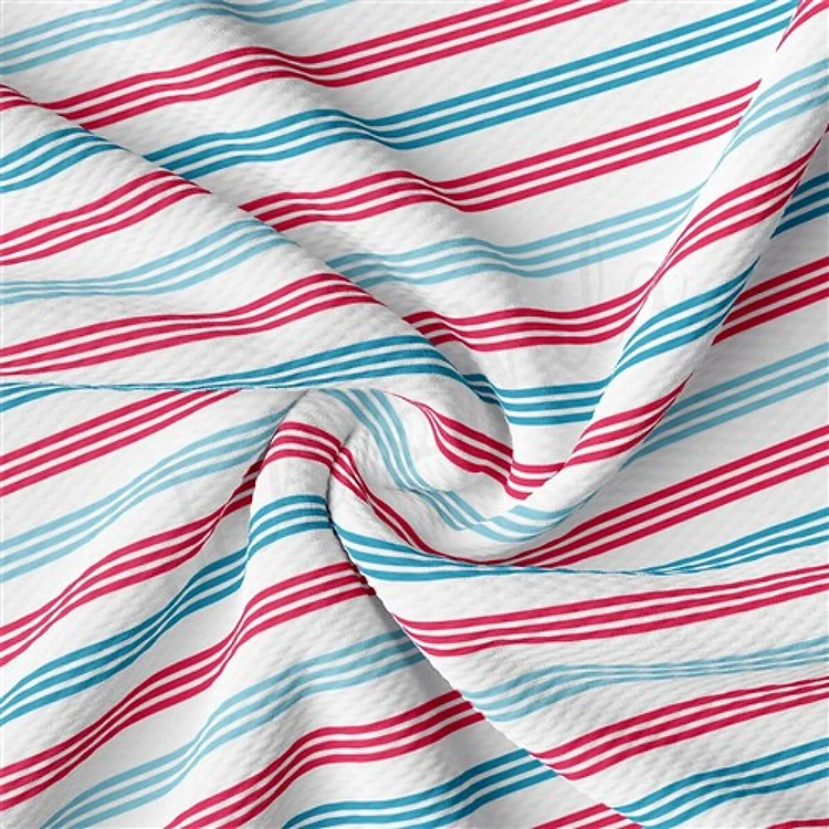 Patriotic 4th of July Liverpool Bullet Textured Stretch Solid Strip Thick Knit Jersey Fabric
