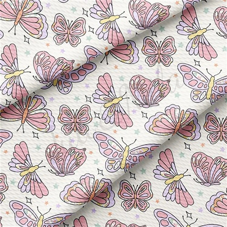 Butterfly Printed Liverpool Bullet Textured Stretch Solid Strip Thick Knit Jersey Fabric