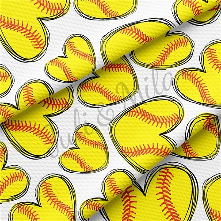 Softball Hearts Printed Liverpool Bullet Textured Stretch Solid Strip Thick Knit Jersey Fabric