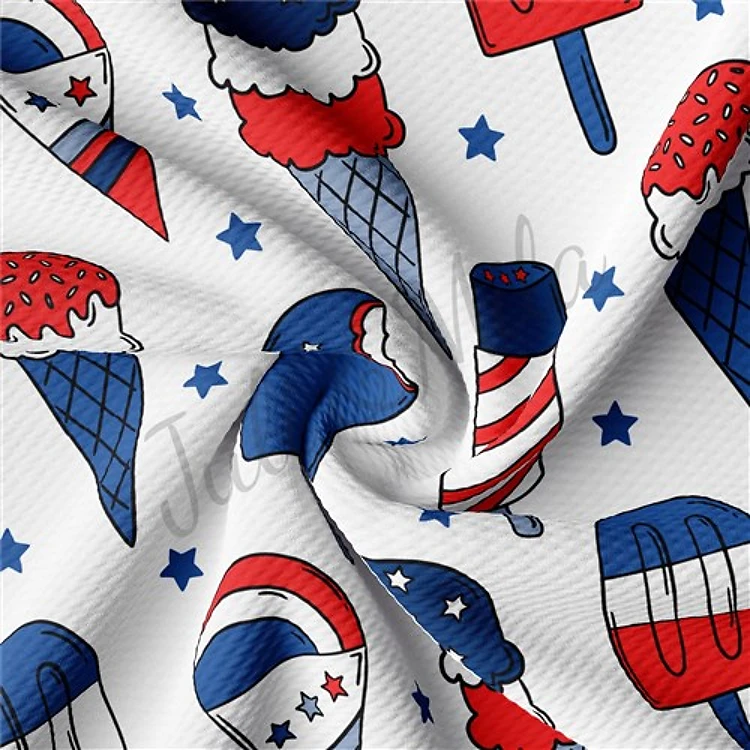Patriotic 4th of July TBP102 Liverpool Bullet Textured Stretch Solid Strip Thick Knit Jersey Fabric