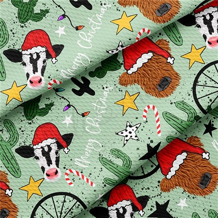 Merry Christmas Printed Liverpool Bullet Textured Stretch Solid Strip Thick Knit Jersey Fabric