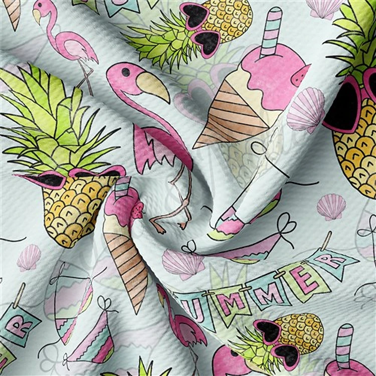 Summer Flamingo Printed Liverpool Bullet Textured Stretch Solid Strip Thick Knit Jersey Fabric