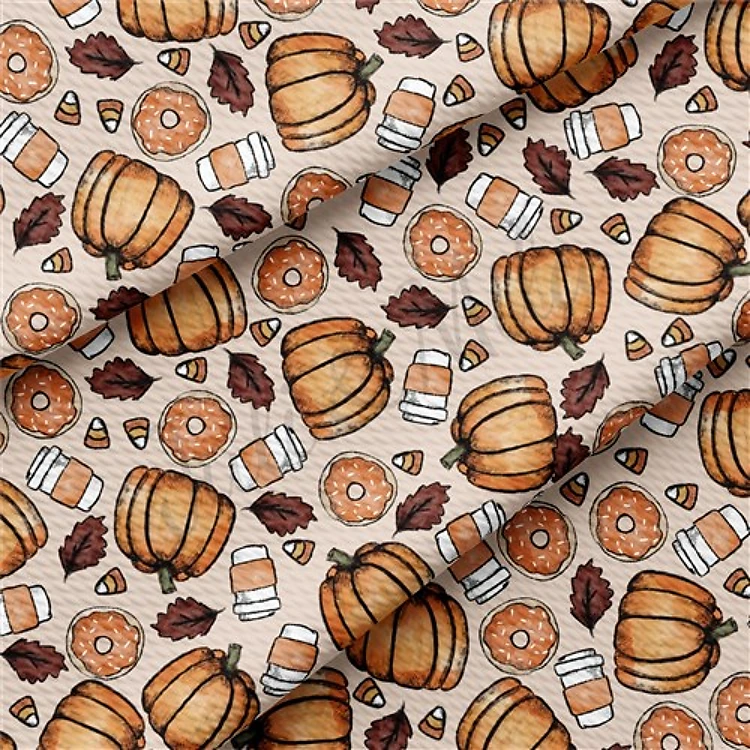 Pumpkin Fall Donuts Latte Liverpool Bullet Textured Stretch Solid Strip Thick Knit Jersey Fabric