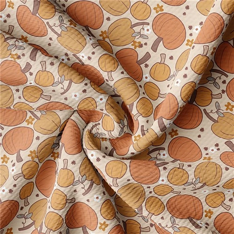 Pumpkin Printed Liverpool 4 Way Fabric pumpkin & Get a Free $89.99 Embroidery Bundle