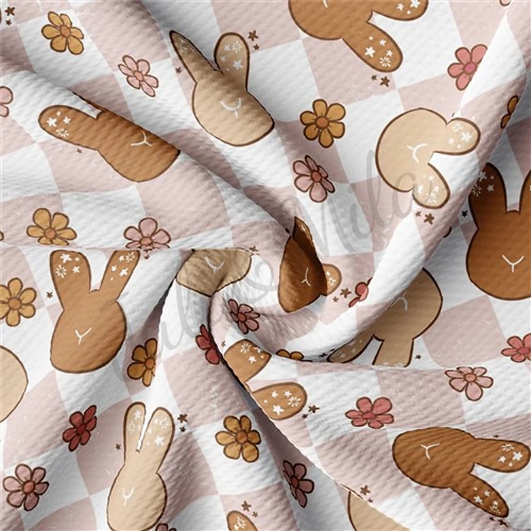 Easter Bunnies Printed Liverpool Bullet Textured Stretch Solid Strip Thick Knit Jersey Fabric