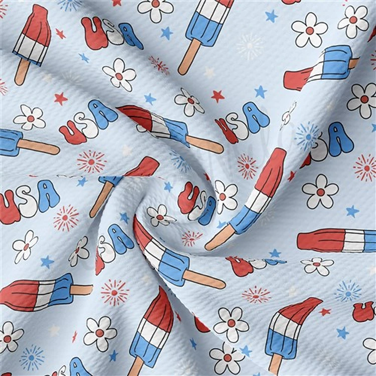 4th of July Printed Liverpool Bullet Textured Stretch Solid Strip Thick Knit Jersey Fabric