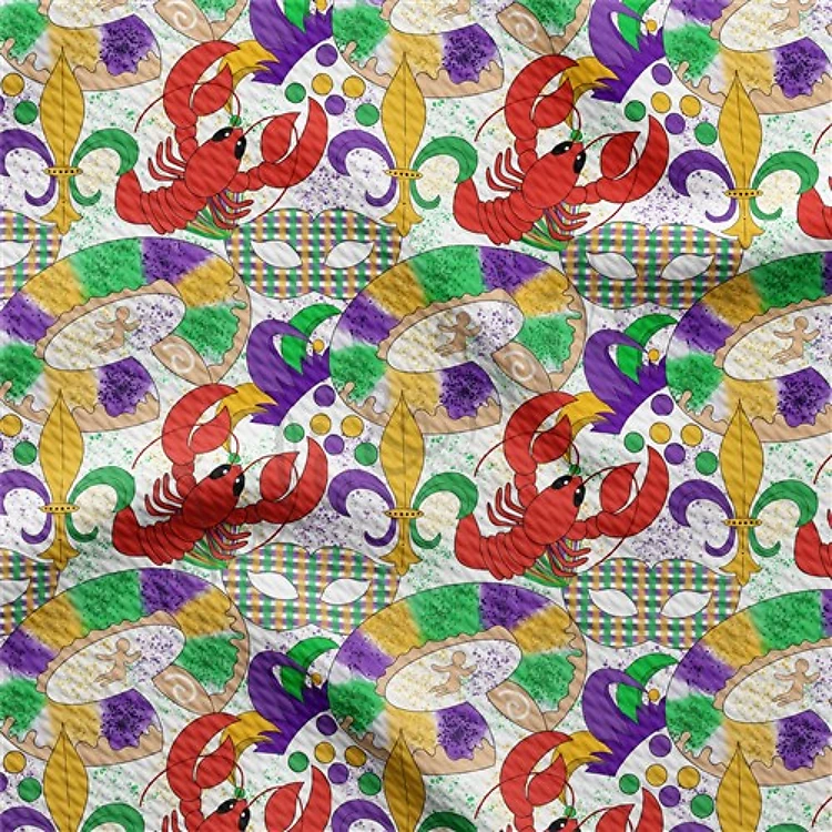 Mardi Gras Printed Liverpool 4 Way Fabric AA1358 & Get a Free $89.99 Embroidery Bundle