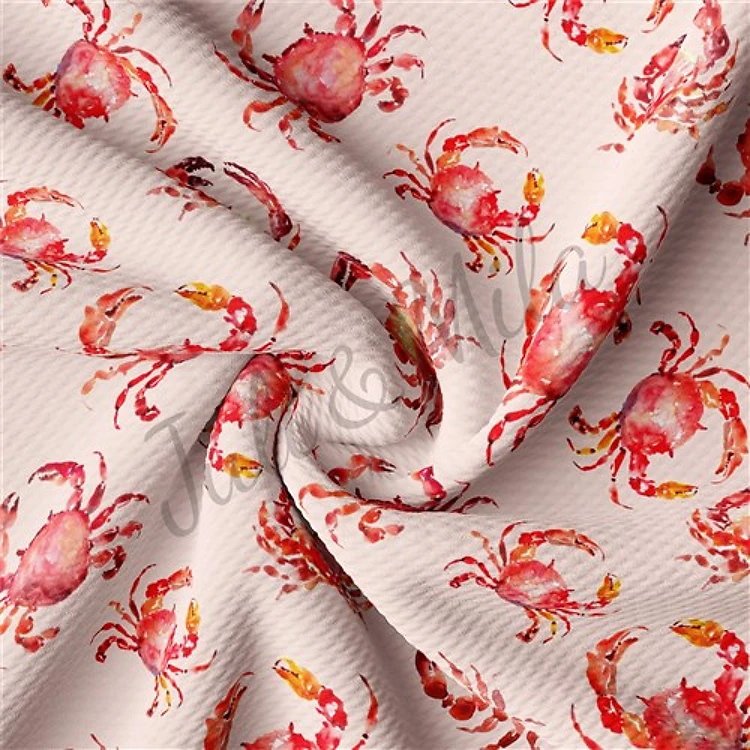 Crab Printed TBP102 Liverpool Bullet Textured Stretch Solid Strip Thick Knit Jersey Fabric