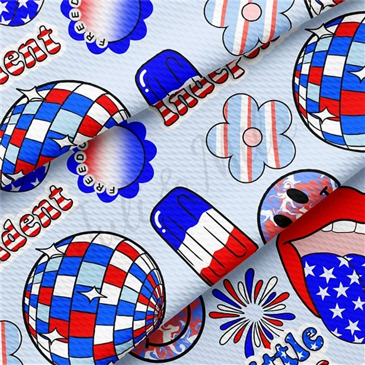 Little Miss Independent Patriotic 4th of July Printed Liverpool AA1680 & Get a Free $89.99 Embroidery Bundle